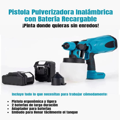 Pistola De Pintura Inalambrica - LA ÚNICA CON AUTONOMÍA DE 1 HORA - LLÉVATE 2 BATERIA RECARGABLE DE REGALO!